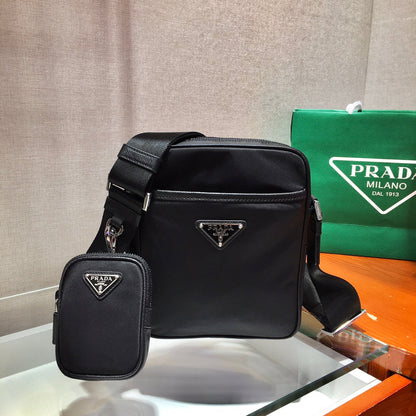 CROSSBODY BAG 20 IN BLACK RE-NYLON AND SAFFIANO LEATHER TRIM