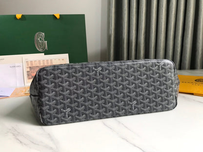 CHIEN GRIS BAG 33 IN GREY BLACK GOYARDINE CANVAS AND CALFSKIN TRIM