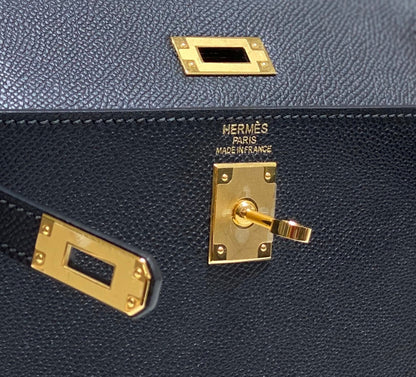 KELLY MINI 20 BAG IN BLACK CALFSKIN WITH GOLD HARDWARE (MADE-TO-ODER)