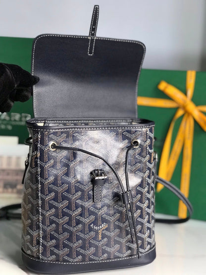 ALPIN MINI BACKPACK 21 IN NAVY BLUE LAMBSKIN AND GOYARDINE CANVAS