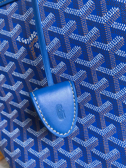 BELLECHASSE BIAUDE PM BAG 36 IN BLUE GOYARDINE CANVAS AND CALFSKIN TRIM