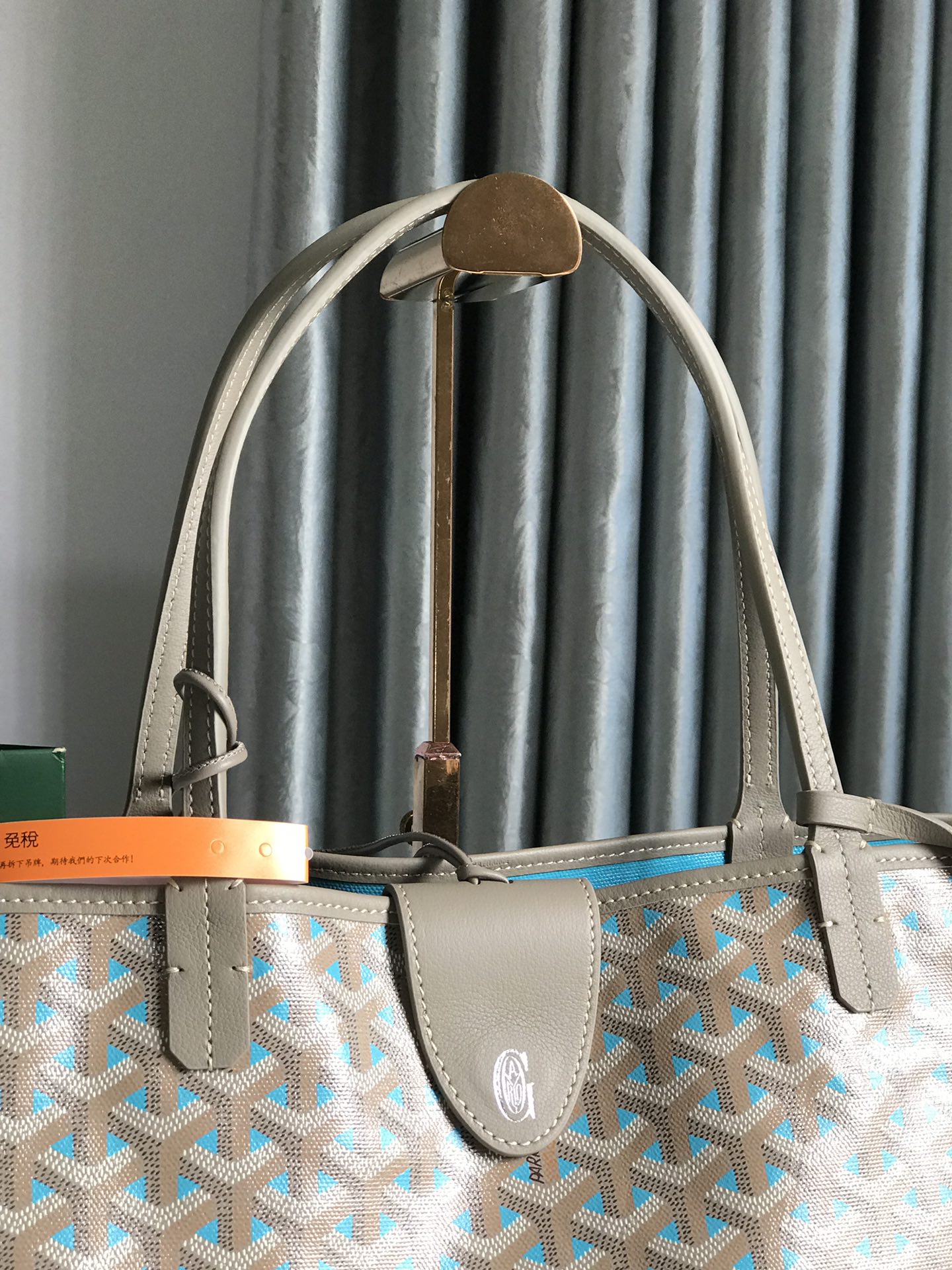 SAINT LOUIS PM 40 IN GREY MIX BLUE GOYARDINE CANVAS AND CALFSKIN