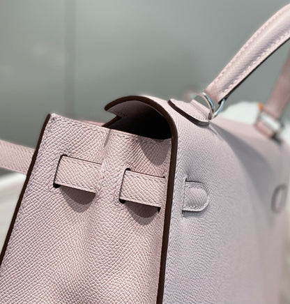 KELLY 25CM IN EPSOM MAUVE SWIFT CALFSKIN SILVER HARDWARE