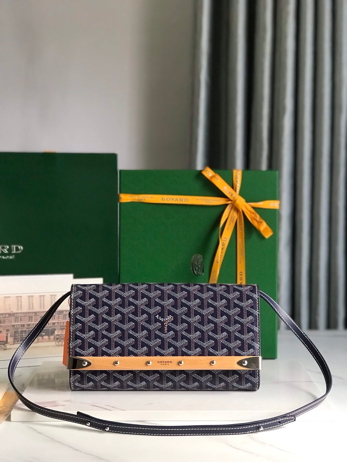MONTE-CARLO PM CLUTCH 25 IN NAVY BLUE GOYARDINE CANVAS