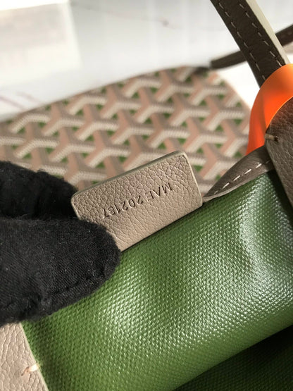 POITIERS CLAIRE-VOIE BAG 24 IN GREY MIX GREEN GOYARDINE CANVAS AND CALFSKIN