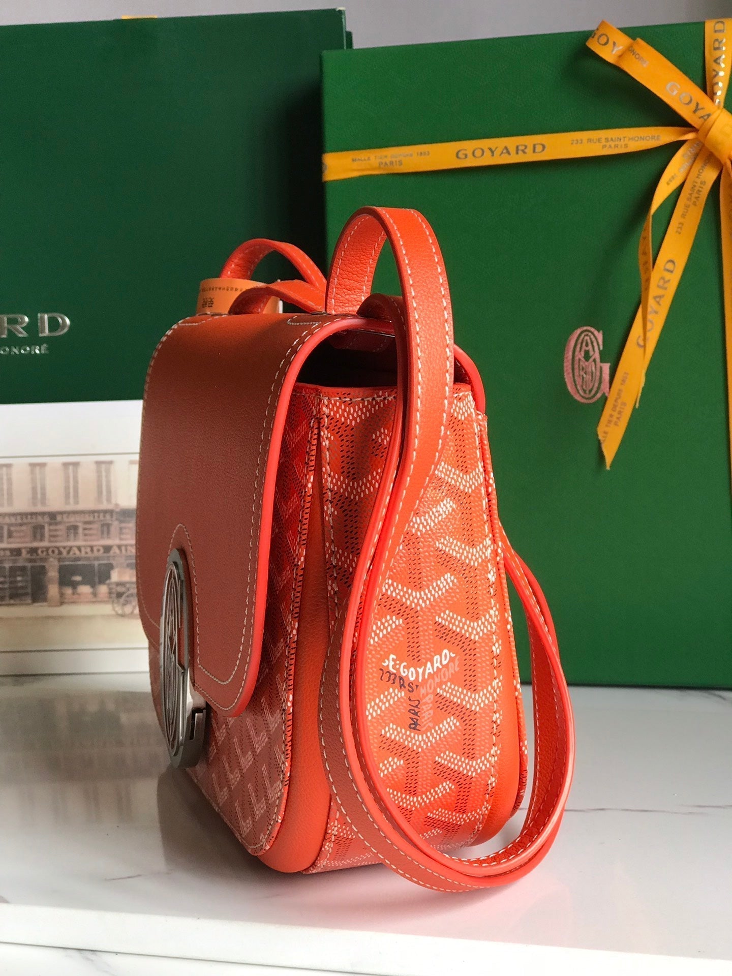 233 BAG 25 IN ORANGE CALFKIN AND GOYARDINE CANVAS