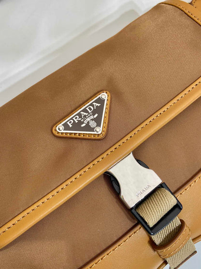 BELT BAG 18 IN SEPIA BROWN RE-NYLON AND CALFSKIN TRIM