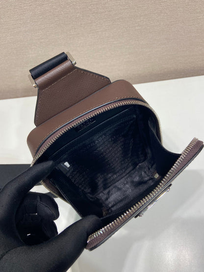 CHEST BAG 20 IN CHOCOLATE SAFFIANO LEATHER