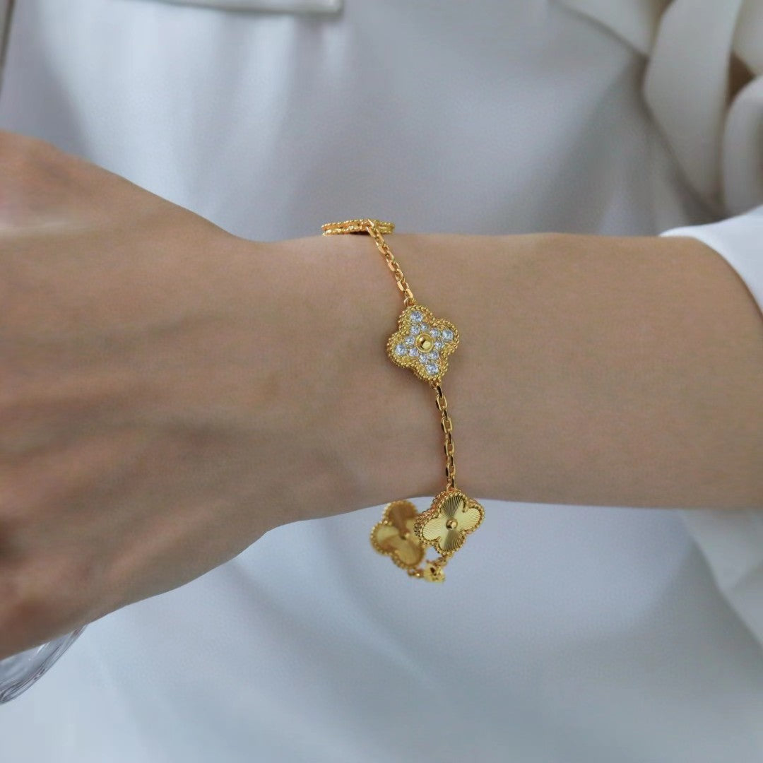 [Baslove]CLOVER BRACELET 5 MOTIFS GOLD DIAMOND