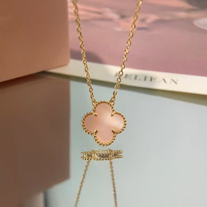 [Baslove]CLOVER 15MM PINK MOTHER-OF-PEARL SINGLE FLOWER NECKLACE