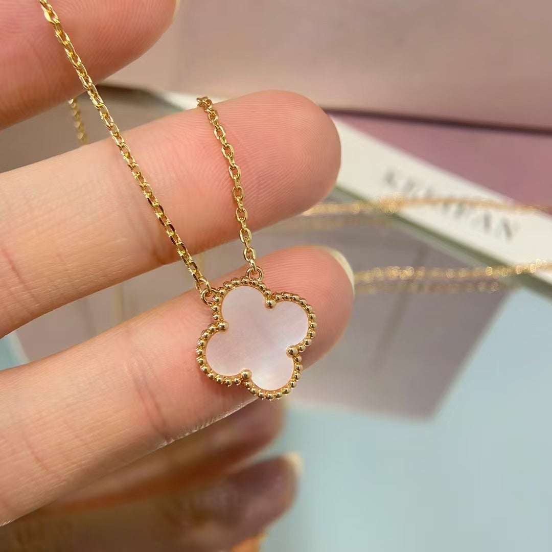 [Baslove]CLOVER 15MM PINK MOTHER-OF-PEARL SINGLE FLOWER NECKLACE