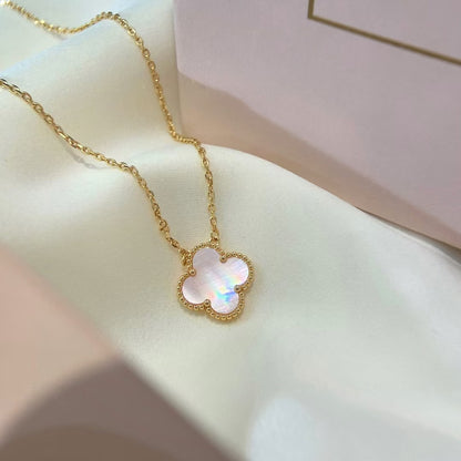 [Baslove]CLOVER 15MM PINK MOTHER-OF-PEARL SINGLE FLOWER NECKLACE