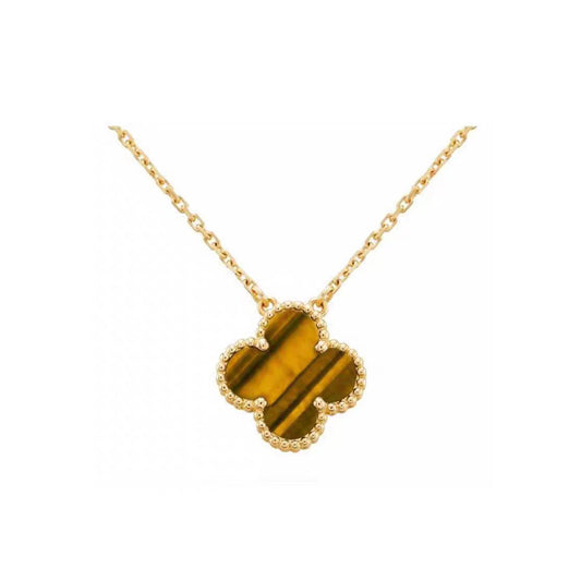 [Baslove]CLOVER 15MM YELLOW TIGER'S EYE AGATE NECKLACE