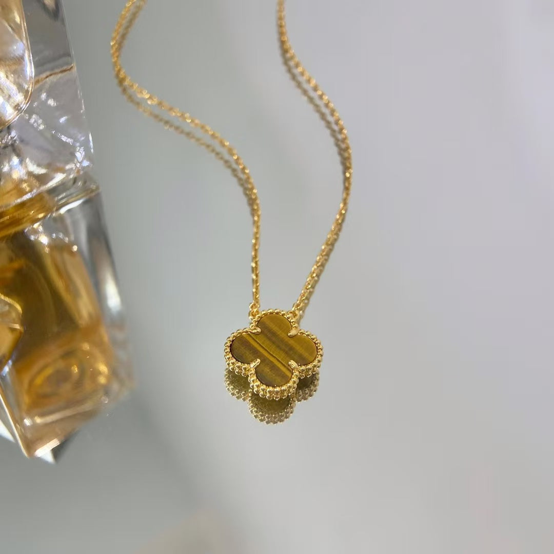 [Baslove]CLOVER 15MM YELLOW TIGER'S EYE AGATE NECKLACE