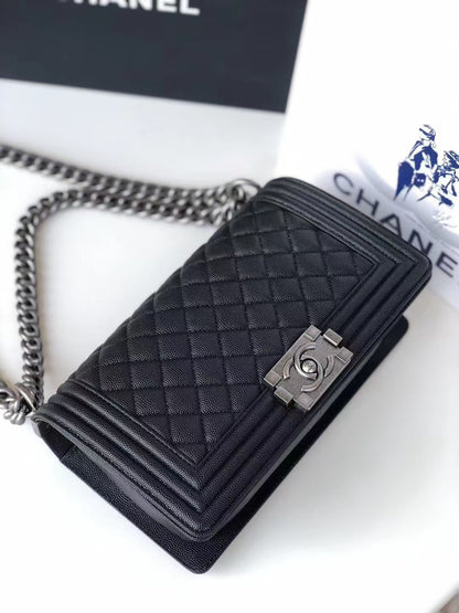Leboy Black Vintage Silver Buckle Medium Bag