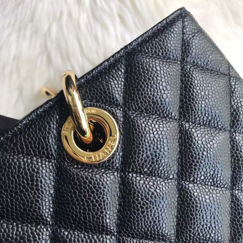 GST BLACK SPHERICAL LEATHER SHOPPING BAG WITH GOLD HARDWARE