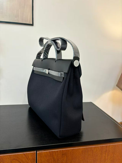 BLACK CALFSKIN CANVAS BAG 39 HANDBAG