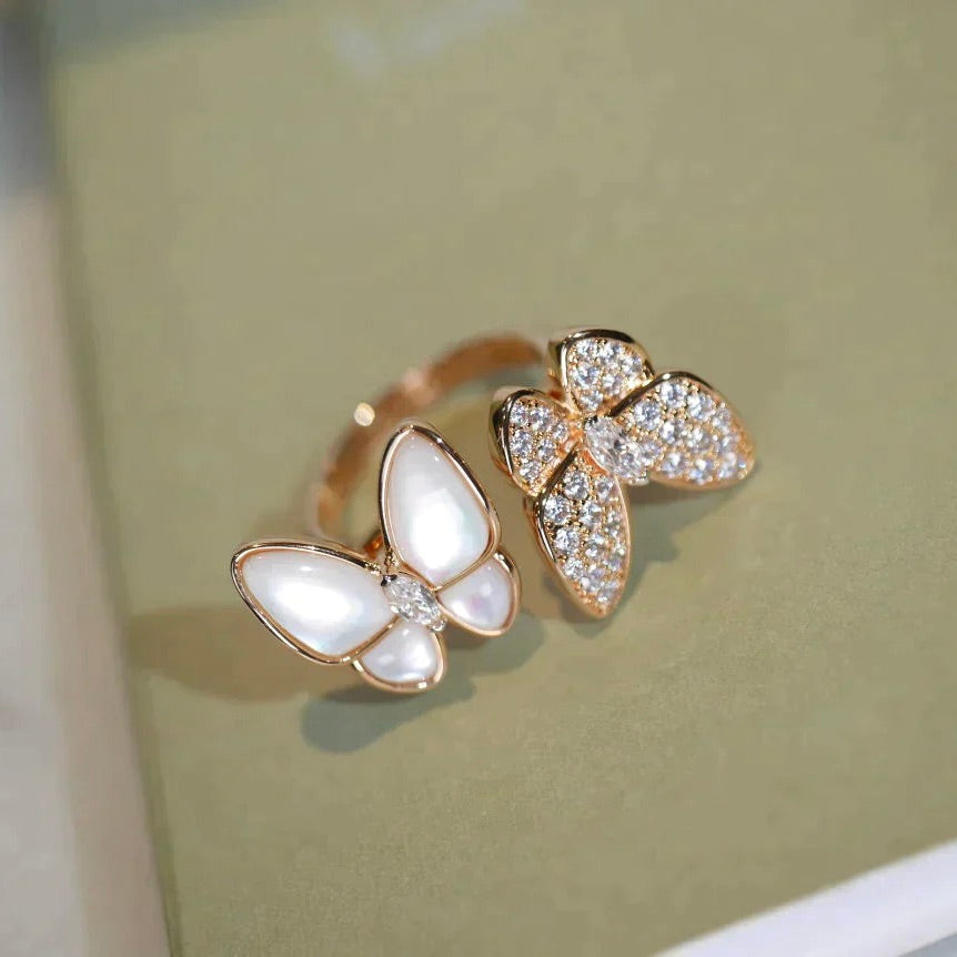 [Baslove]TWIN BUTTERFLY DIAMOND MOP RING