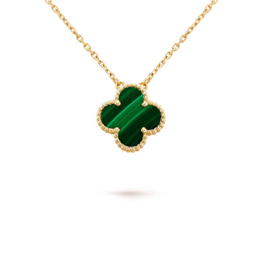 [Baslove]CLOVER 15MM MALACHITE SINGLE FLOWER  NECKLACE