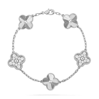 [baslovejewels]CLOVER 5 MOTIF SILVER DIAMOND BRACELET