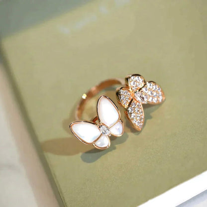 [Baslove]TWIN BUTTERFLY DIAMOND MOP RING