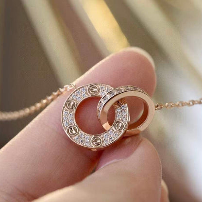 [Baslove]LOVE 7.6MM NECKLACE ROSE GOLD AND SILVER  FULL DIAMOND