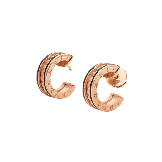 [Baslove]ZERO 1 ROCK PINK GOLD EARRINGS WITH STUDDED SPIRAL AND BLACK CERAMIC