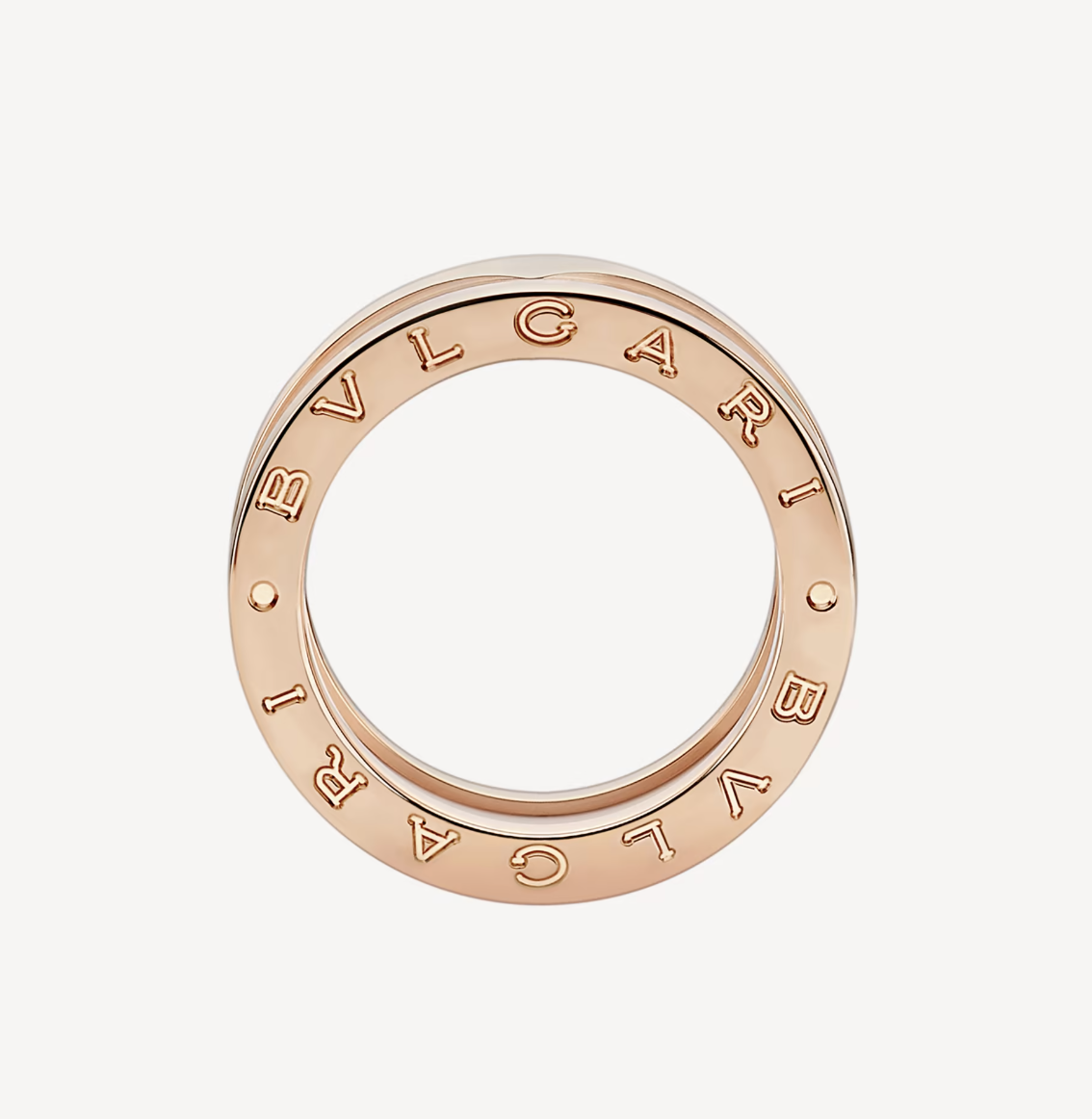 [Baslove]ZERO 1 TWO-BAND LOOPS AND WHITE CERAMIC SPIRAL PINK GOLD RING