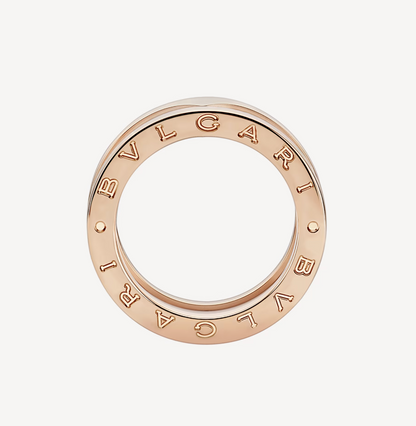 [Baslove]ZERO 1 TWO-BAND LOOPS AND WHITE CERAMIC SPIRAL PINK GOLD RING