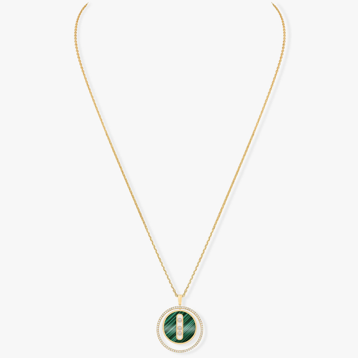 [AURORA]LUCKY MOVE 3 DIAMOND MALACHITE GOLD DIAMOND NECKLACE