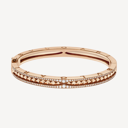 [Baslove]ZERO 1 SPIRAL AND PAVED DIAMOND PINK GOLD BRACELET