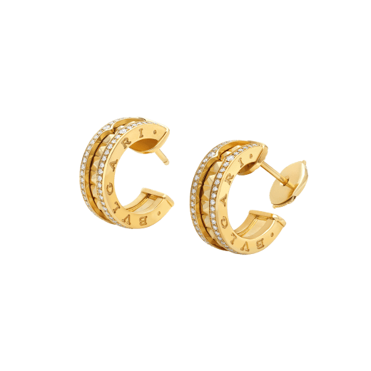 [Baslove]ZERO 1 ROCK GOLD EARRINGS WITH STUDDED SPIRAL AND PAVED DIAMONDS