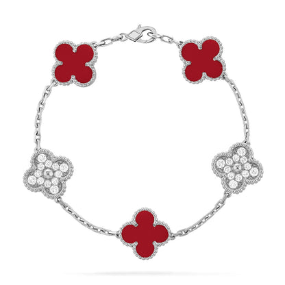 [AURORA]CLOVER 5 MOTIF RED CORNELIAN BRACELET COLLECTION