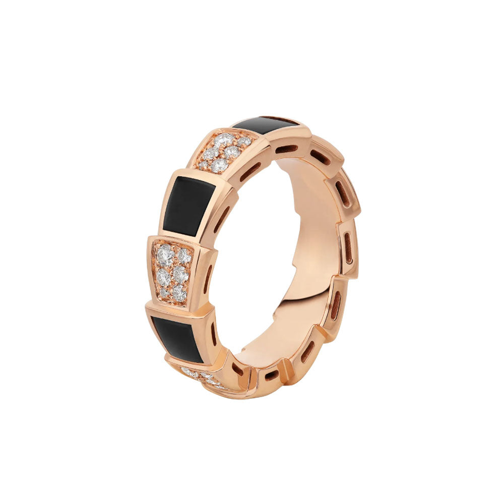 [Baslove]SERPENTI RING PINK GOLD BLACK MOP DIAMOND PAVED 4MM