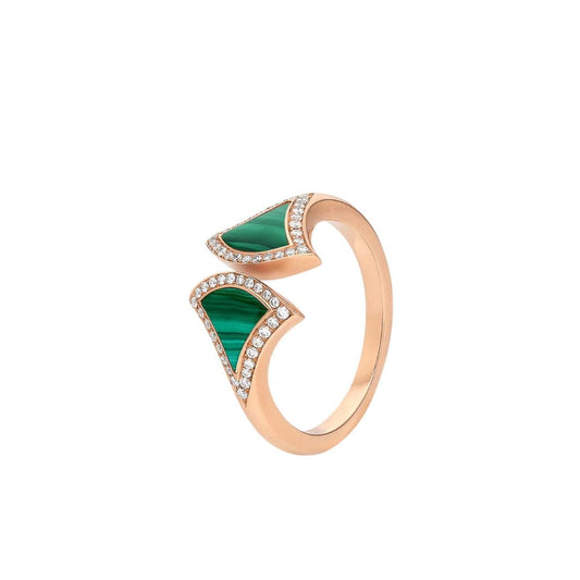 [Baslove]DREAM MALACHITE DIAMOND OPEN RING