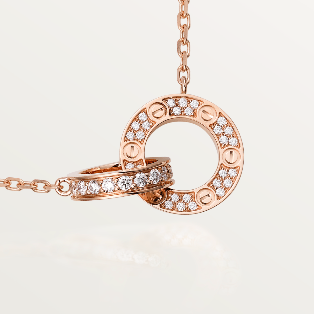 [Baslove]LOVE 7.6MM NECKLACE ROSE GOLD AND SILVER  FULL DIAMOND