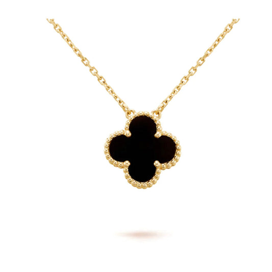 [Baslove]CLOVER 15MM BLACK ONYX SINGLE FLOWER NECKLACE