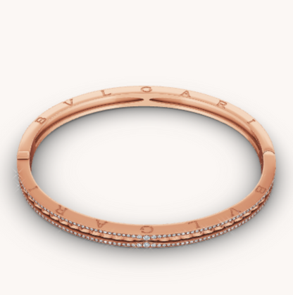 [Baslove]ZERO 1 SPIRAL AND PAVED DIAMOND PINK GOLD BRACELET