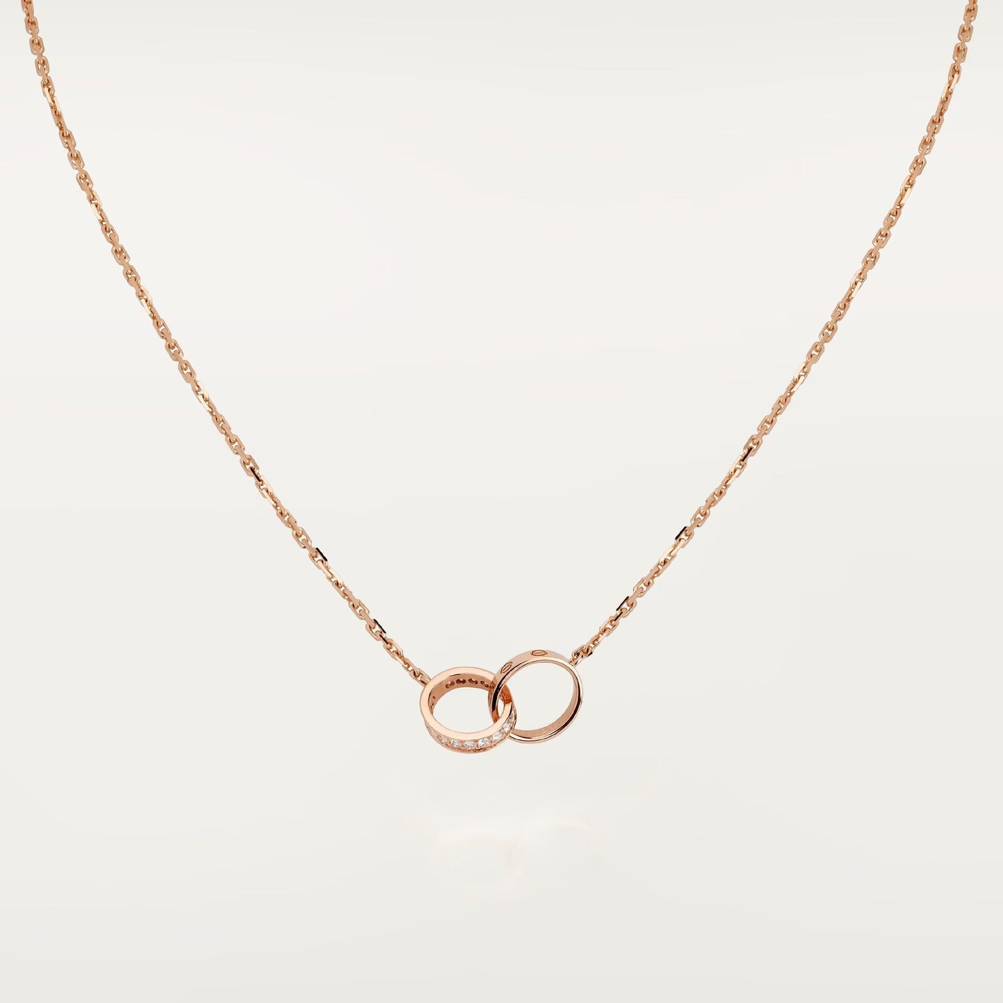 [AURORA]LOVE DOUBLE RING HALF DIAMOND NECKLACE