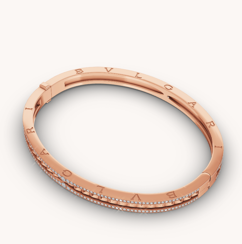 [Baslove]ZERO 1 SPIRAL AND PAVED DIAMOND PINK GOLD BRACELET