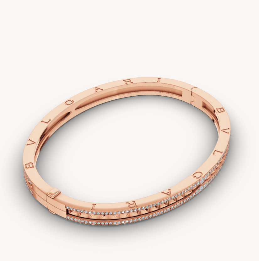 [Baslove]ZERO 1 SPIRAL AND PAVED DIAMOND PINK GOLD BRACELET