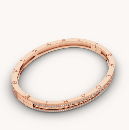 [Baslove]ZERO 1 SPIRAL AND PAVED DIAMOND PINK GOLD BRACELET