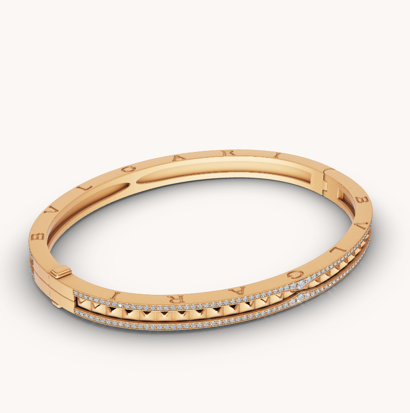 [Baslove]ZERO 1 SPIRAL AND PAVED DIAMOND GOLD BRACELET