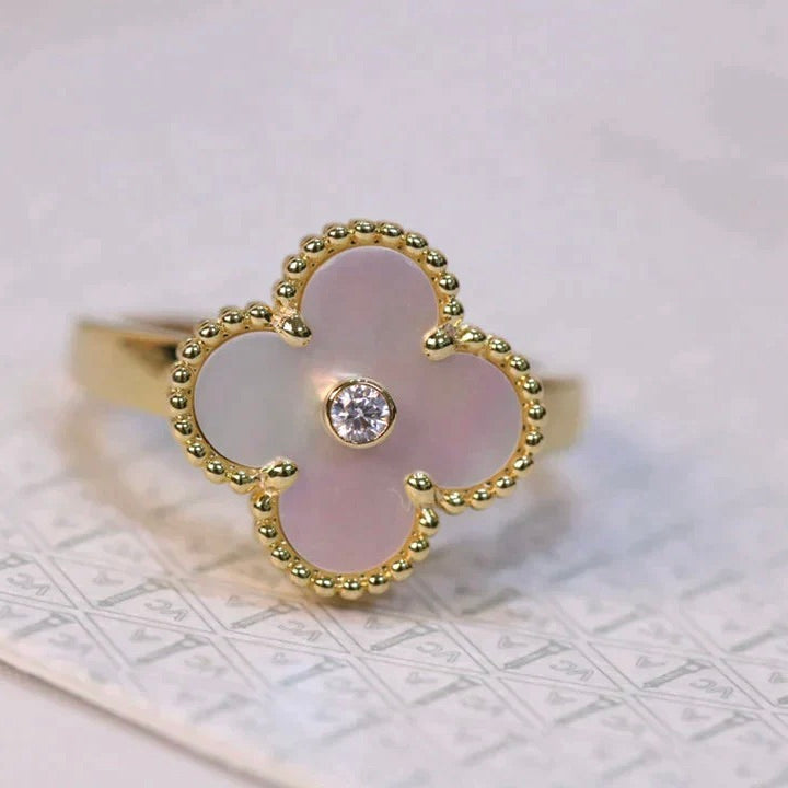 [Baslove]CLOVER PINK MOP RING GOLD DIAMOND