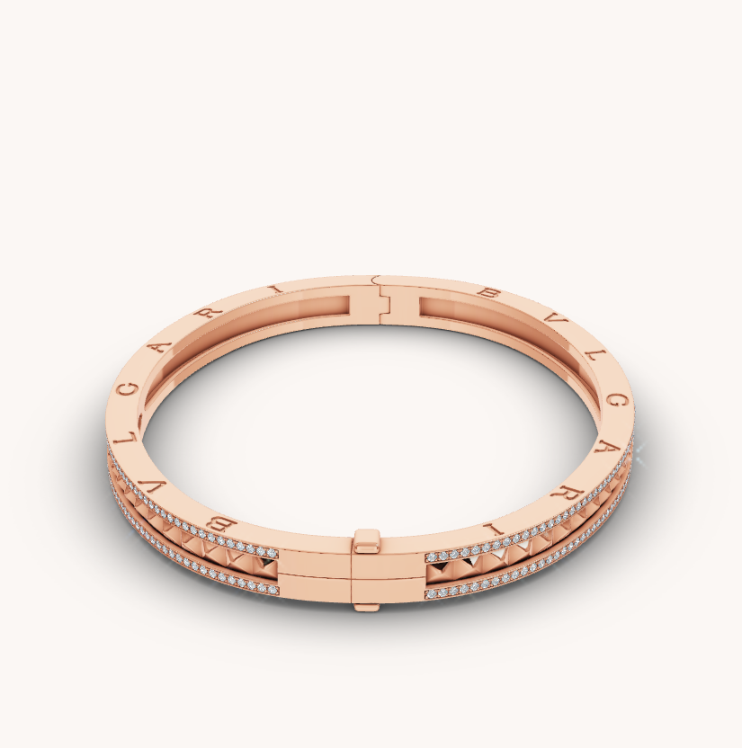 [Baslove]ZERO 1 SPIRAL AND PAVED DIAMOND PINK GOLD BRACELET