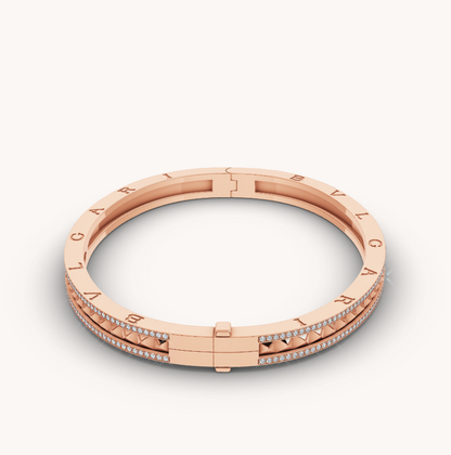 [Baslove]ZERO 1 SPIRAL AND PAVED DIAMOND PINK GOLD BRACELET