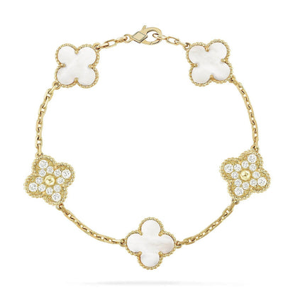 [AURORA]CLOVER WHITE PEARL MOP 5 MOTIF BRACELET COLLECTION