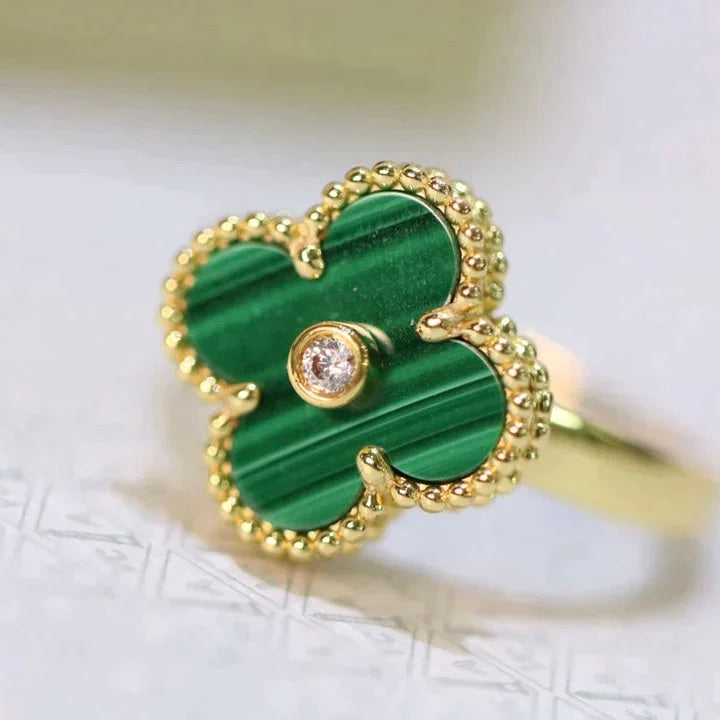 [Baslove]CLOVER MALACHITE RING GOLD DIAMOND