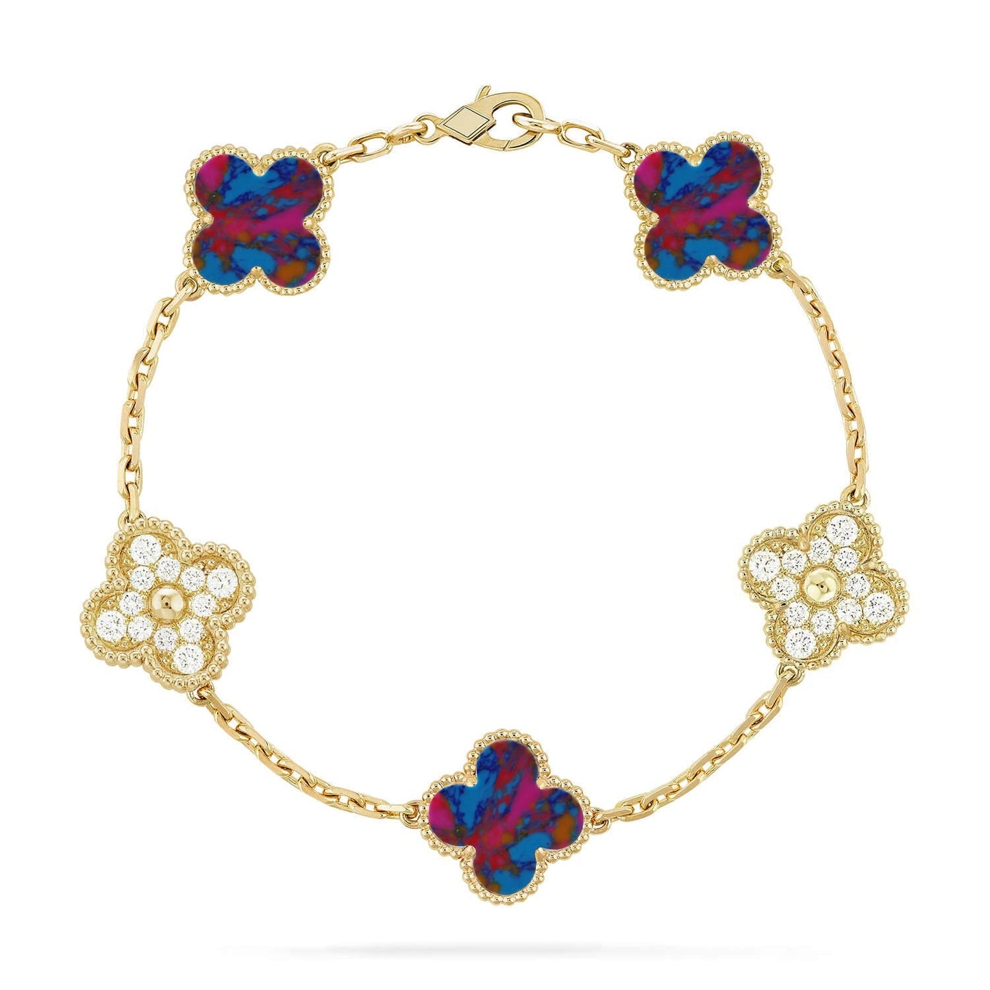 [AURORA]CLOVER 5 MOTIF COLOR GEMSTONES BRACELET COLLECTION
