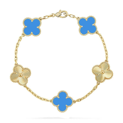 [AURORA] CLOVER 5 MOTIF BLUE AGATE BRACELET COLLECTION